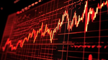 Poster - A close-up of a stock market chart with fluctuating lines and candlestick patterns on a computer screen, highlighting recent changes in stock prices.