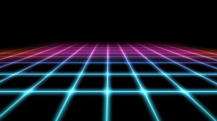 Poster - Digital Floor Grid Perspective Sci Fi Neon Landscape Retro Style Design Synthwave Visual Element