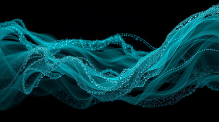 Poster - Teal fractal wave with shimmering orbs against a dark, isolated backdrop