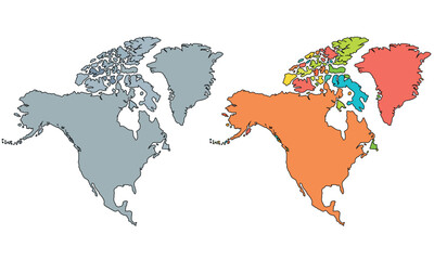  Map of North America , Colorful style , isolated on white background. Vector EPS.10