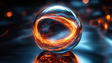 Fototapete - Abstract transparent glass plasma sphere with gently curved luminous lines on a weightless translucent background, 3D rendering illustration of futuristic abstract shape
