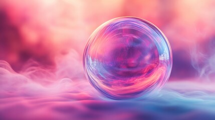 Fototapete - Abstract transparent glass globe with thin refracted lines on a shifting vapor-like background, 3D rendering illustration of futuristic abstract shape