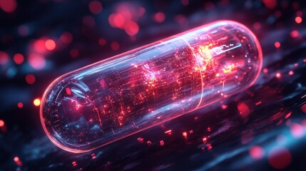 Fototapete - Abstract transparent glass capsule with bending neon-like lines on a soft blurred background