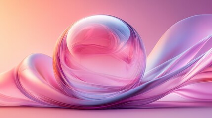 Fototapete - Abstract transparent glass bubble with layered flowing lines on a dynamic background, 3D rendering illustration of futuristic abstract shape with holographic element