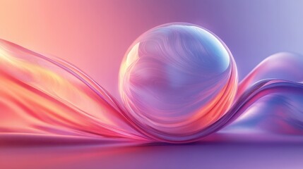 Fototapete - Abstract transparent glass bubble with layered flowing lines on a dynamic background, 3D rendering illustration of futuristic abstract shape