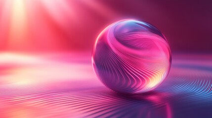 Fototapete - Abstract transparent glass holographic sphere with cascading lines on an illuminated background, 3D rendering illustration