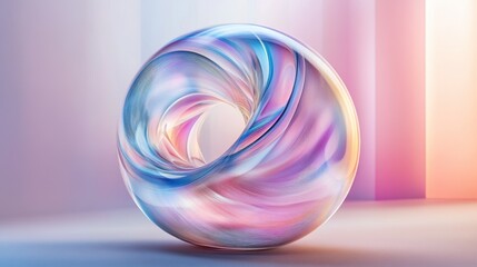 Fototapete - Abstract transparent glass seamless bubble with fluid lines on a prismatic background, 3D rendering illustration of futuristic abstract shape