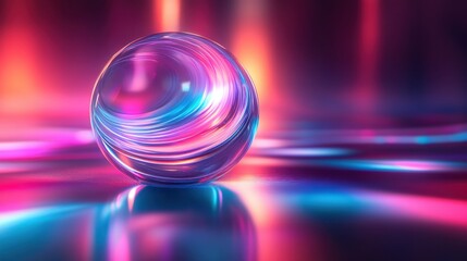 Fototapete - Abstract transparent glass ethereal droplet with expanding lines on a dynamic background, 3D rendering illustration of futuristic abstract shape with holographic element.