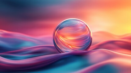Fototapete - Abstract transparent glass celestial sphere with delicate lines on a vibrant background, 3D rendering illustration of futuristic abstract shape
