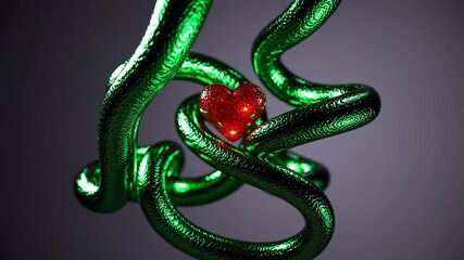 Poster - Abstract composition with a red heart floating inside a spiral of textured green ribbon