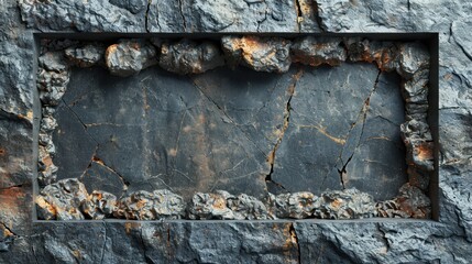 Framed natural rock formation with cracked surface and rough edges