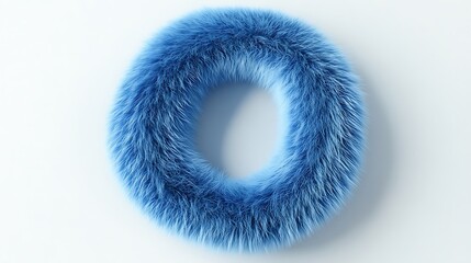 Canvas Print - Fluffy blue fur forming a circle, zero, or donut shape on white background.