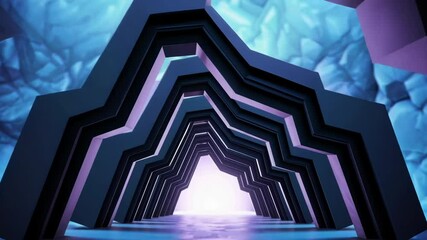 Aufkleber - Abstract tunnel of interconnected geometric frames leading to a glowing ligh