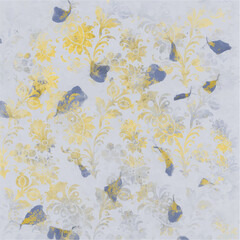 Wall Mural - grey and gold grunge background with flowers