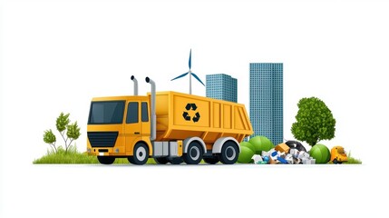 Green Technology Waste-to-energy Concept, Ecofriendly waste disposal, energy recovery, flat design illustration