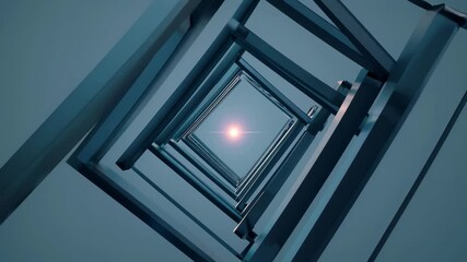 Aufkleber - Abstract tunnel of interconnected geometric frames leading to a glowing ligh