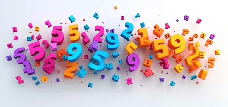 Colorful 3D Numbers Explosion: A vibrant display of  multicolored digits in a dynamic, chaotic arrangement.