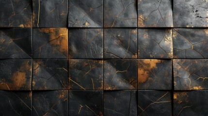 Poster - Abstract geometric pattern with black and gold cracked texture design