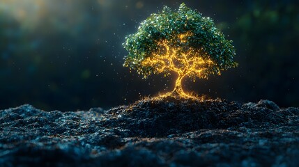 Poster - Glowing Tree of Knowledge Showcasing Symbols of Leadership Virtues Representing Educational Growth and Empowerment