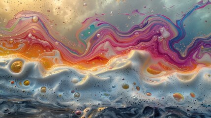 Poster - Colorful abstract foam with vivid waves and bubbles in dynamic fluid art design