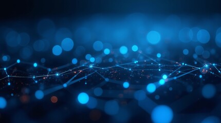 Poster - Futuristic digital network with glowing blue nodes and connections. Abstract technology, data, internet, and communication concept