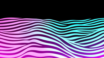Poster - Fluid Stripes Pattern with a Gradient Color Scheme in Black Background and Dynamic Wavy Design
