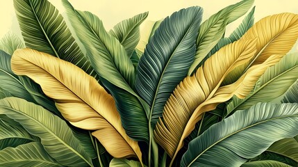 Aufkleber - Captivating close up view of beautiful fern leaves overlapping in a lush verdant rainforest setting displaying various shades of green with soft natural lighting and a dreamy serene ambiance