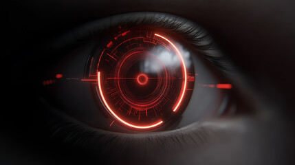 Poster - Futuristic Eye Technology Integration Display of Data Visuals with Advanced Human Augmentation Cybernetics