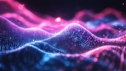 Poster - abstract futuristic background with pink blue glowing neon moving high speed wave lines and bokeh li