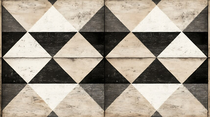 Poster - Geometric Diamond Tiles in Black and White Tones with Textured Surface Effect Backdrop for Design Projects