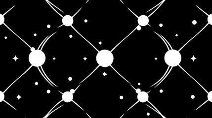 Poster - Geometric Pattern of White Dots and Lines on Black Backdrop Creating a Starry Galaxy Effect Design