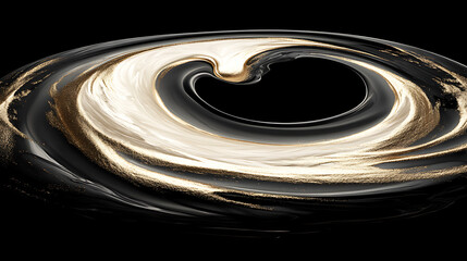 Poster - Glossy Circular Abstract Art in Black and Gold Accent Swirls against a Black Background Dark Design
