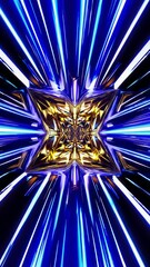 Fototapete - Futuristic tunnel with glowing golden triangular frames
