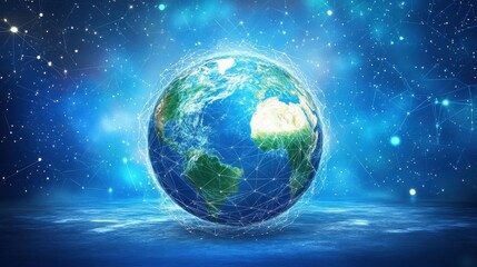 Aufkleber - Technology image of globe. Abstract polygonal shapes. Background with connecting dots and lines. Graphic concept for your design