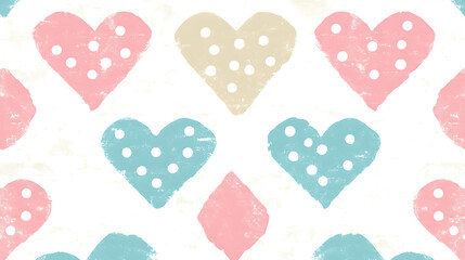 Poster - Hearts and Diamonds Polka Dot Pattern Pastel Hues Aesthetic Design Seamless Visual Love Background