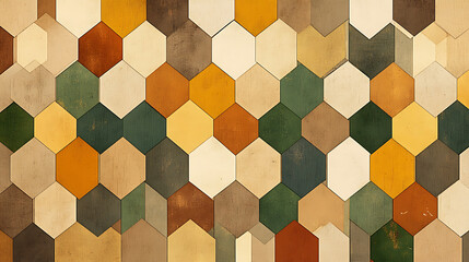 Poster - Hexagon Honeycomb Pattern Earthy Tones Geometric Design Creative Arrangement Artistic Mosaic Background