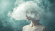 © Johannes - Woman with her head in a cloud. Brain fog, menopause memory loss, anxiety concept.