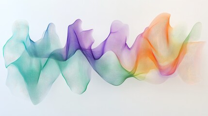 Poster - An abstract depiction of sound waves in dynamic, undulating lines of green, orange, and purple, set against a clean, minimalist white background.