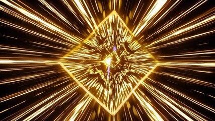 Poster - Futuristic tunnel with glowing golden triangular frames