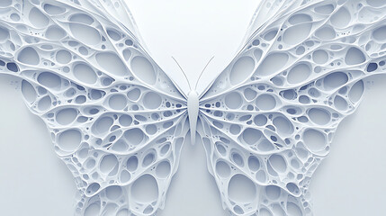 Poster - Intricate White Butterfly Wings Pattern Delicate and Elegant Organic Form Artistic Paper Cutout