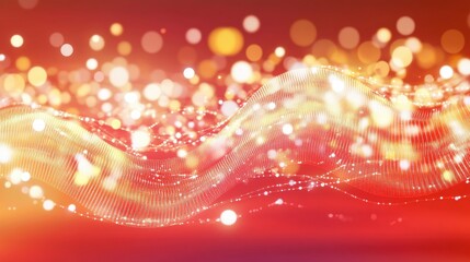 Poster - Abstract connected dots on bright red background. Technology concept