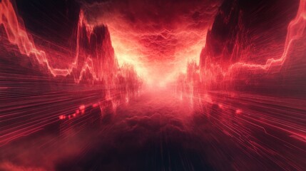 Poster - Futuristic 3D render of abstract sound wave visualization with high tech flow line waves background, background, audio frequencies, flow lines