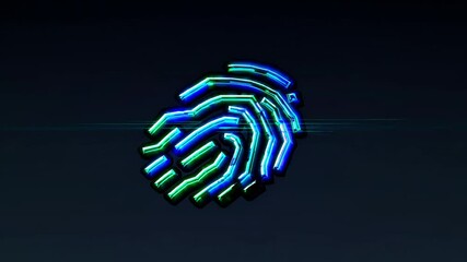 Poster - Digital fingerprint scan with a pixelated neon glow. 