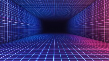 Poster - Blue virtual technology background with lines and grids