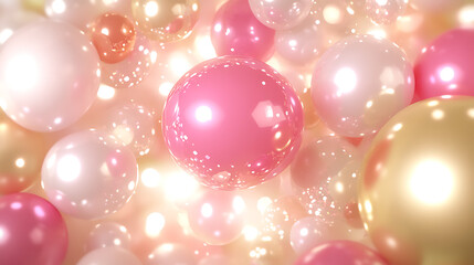 Poster - Luminous Spheres in Pink and Gold Decorative Arrangement Festive Display Abstract Still Life