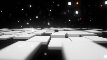 Poster - Luminous Tiles Ascending on a Black Expanse Abstract Background Design and Render Composition