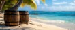 © Ghiska - Tropical Beach Scene with Wooden Barrels
