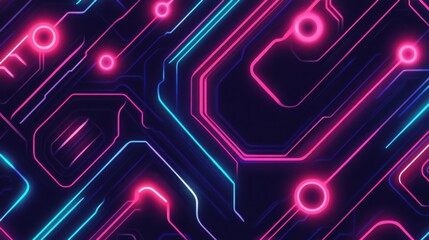 Poster - seamless pattern background with a futuristic cyberpunk vibe. neon lights, circuitry patterns, and f