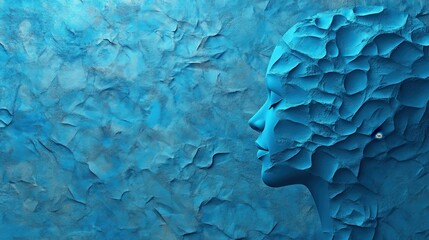 Poster - man profile silhouette with abstract polygonal brain on blue background. artificial intelligence and