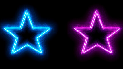 Poster - Neon Glowing Star Shapes Cyan and Magenta Colors Geometric Forms Energy Outlines Isolated Dark Backdrop